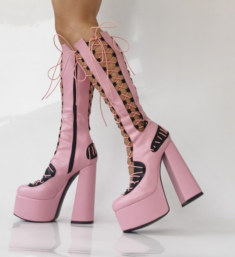 Thick Sole Black Hollow Calf Boots Side Zipper Rough Square Heel Pole Dance Shoes Super Heel Sexy Boots Large Size Footwear - Image 15