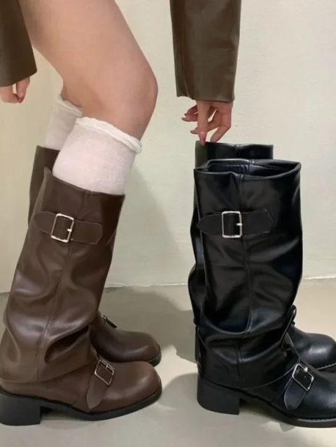 Woman Boots Knee High Platform Chunky Heels Trend Punk Gothic New Rock Leather Fashion Women's Shoes Motorcycle Footwear