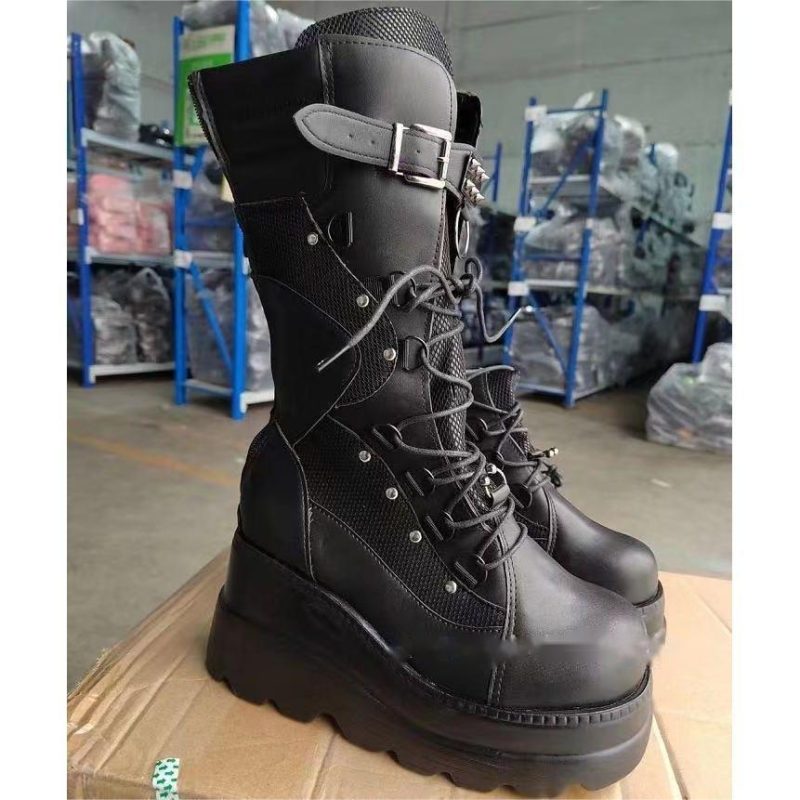 2023 New High Top Women Boots Rivet Punk Style Motorcycle Boots Platform Heels Fashion Half Boots Metal Decoration Casual Shoes - Image 8