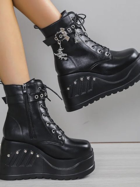 2024 New Boots for Women Fashion Hot Sale Punk Goth Platform Heels Wedge Women's Boots Casual Goth Punk Size 43 Women's Shoes