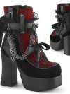 Gothic Style Chain Lace Up Bow Women Short Boots Retro Round Toe Square Heel Chunky Platform Ankle Boots Punk Ladies Party Shoes