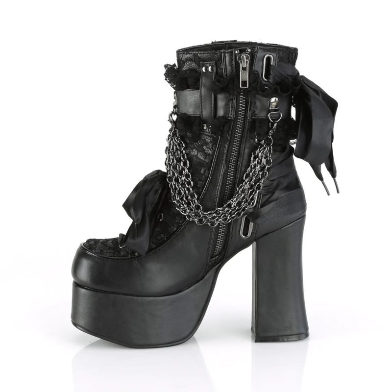 Gothic Style Chain Lace Up Bow Women Short Boots Retro Round Toe Square Heel Chunky Platform Ankle Boots Punk Ladies Party Shoes - Image 7
