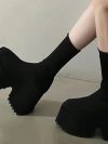 Sock Boots Woman Hided Wedge Platform Female Casual Shoes Autumn New Wedge Lady Knitting Short Ankle Boots Platform 11 CM