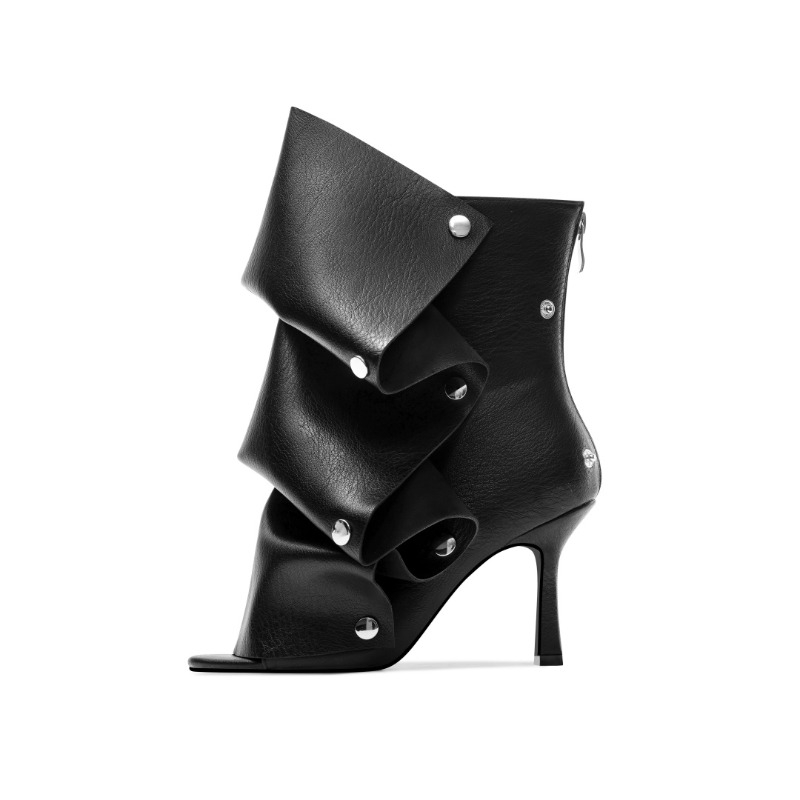 European and American Fashion Hot Girl Slim High Heels, Two Inone, Zipper Folded Short Boots, Women's Spliced Pile Up Cool Boots