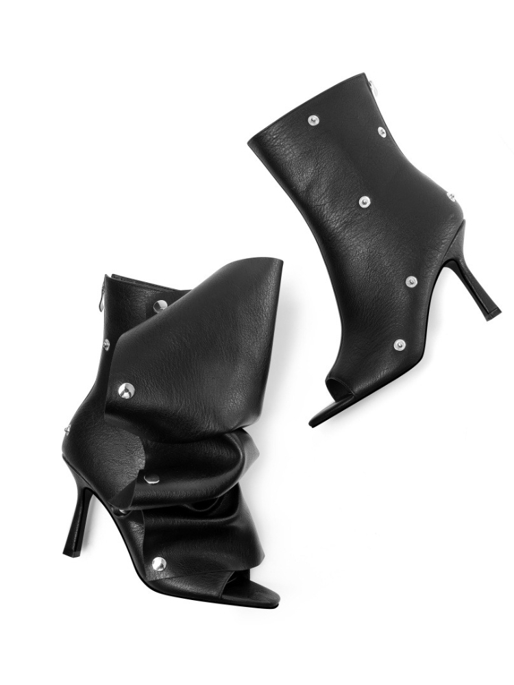 European and American Fashion Hot Girl Slim High Heels, Two Inone, Zipper Folded Short Boots, Women's Spliced Pile Up Cool Boots - Image 7