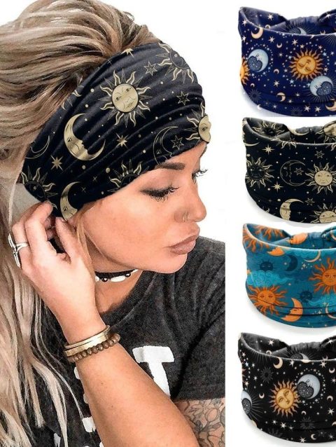 Bohemia Print Wide Headbands New Vintage Elastic Knot Turban Headwrap for Women Girls Soft Print Yoga Bandana Hair Accessories