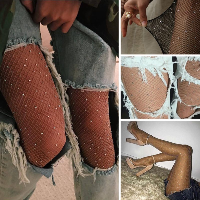 Shiny Fish Net Pantyhose Sexy Shining Club Fishnet Diamond Women Stockings Female Girl Slim Rhinestone Mesh Nylon Tights Hosiery - Image 2