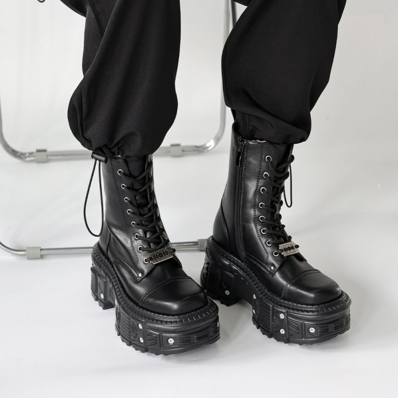 2025 New Punk Women Platform Ankle Boots Female's Rock Round Toe Lace Up Fashion Retro Chunky Shoes Metal Decor Short Boots - Image 5