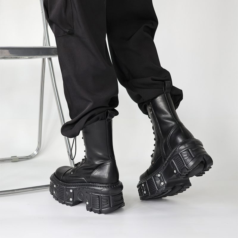2025 New Punk Women Platform Ankle Boots Female's Rock Round Toe Lace Up Fashion Retro Chunky Shoes Metal Decor Short Boots - Image 6