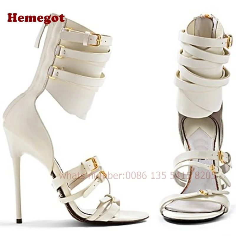 Women's Crocodie Gladiator Sandals Belt Buckle Stiletto Sexy High Heels Sandals Open Toe Black Sexy Shoes Solid Luxury Shoes - Image 2