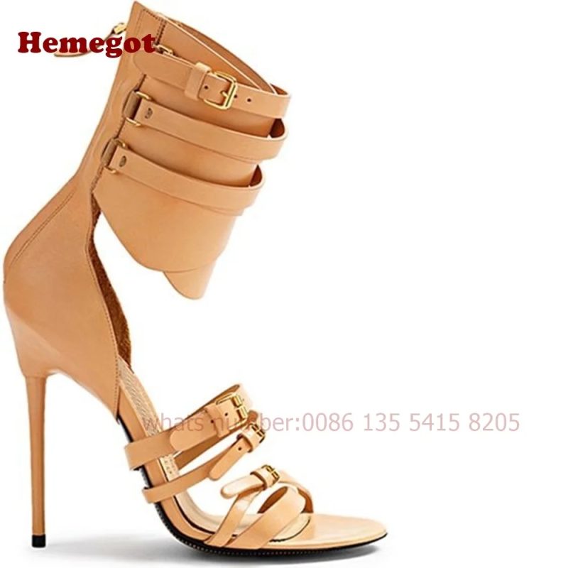 Women's Crocodie Gladiator Sandals Belt Buckle Stiletto Sexy High Heels Sandals Open Toe Black Sexy Shoes Solid Luxury Shoes - Image 3