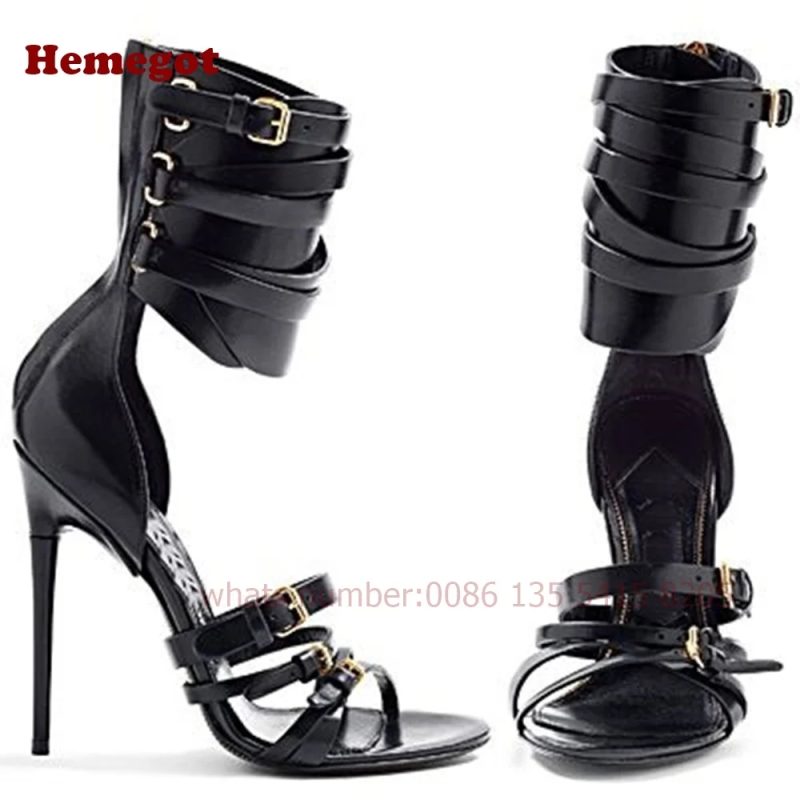 Women's Crocodie Gladiator Sandals Belt Buckle Stiletto Sexy High Heels Sandals Open Toe Black Sexy Shoes Solid Luxury Shoes - Image 4