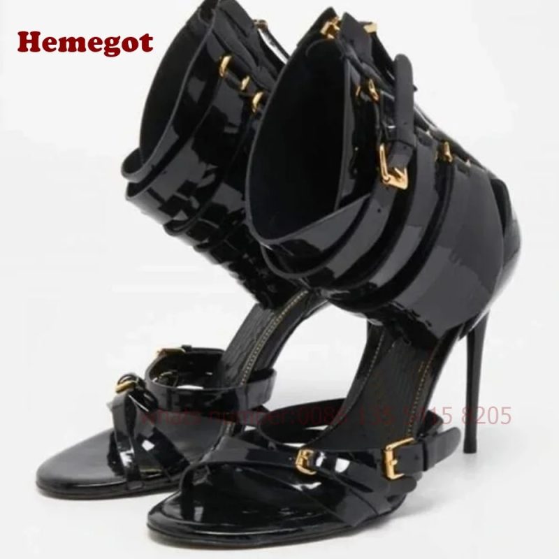 Women's Crocodie Gladiator Sandals Belt Buckle Stiletto Sexy High Heels Sandals Open Toe Black Sexy Shoes Solid Luxury Shoes - Image 5