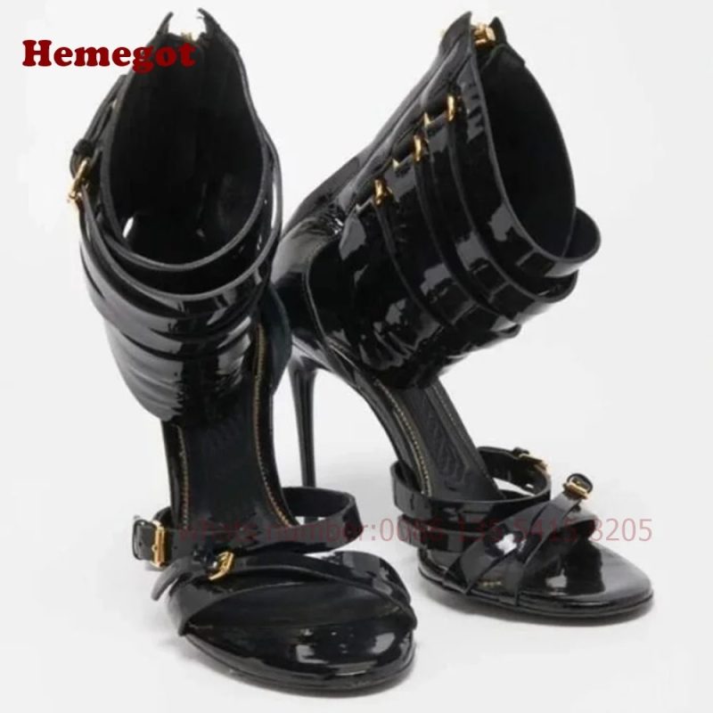 Women's Crocodie Gladiator Sandals Belt Buckle Stiletto Sexy High Heels Sandals Open Toe Black Sexy Shoes Solid Luxury Shoes - Image 6