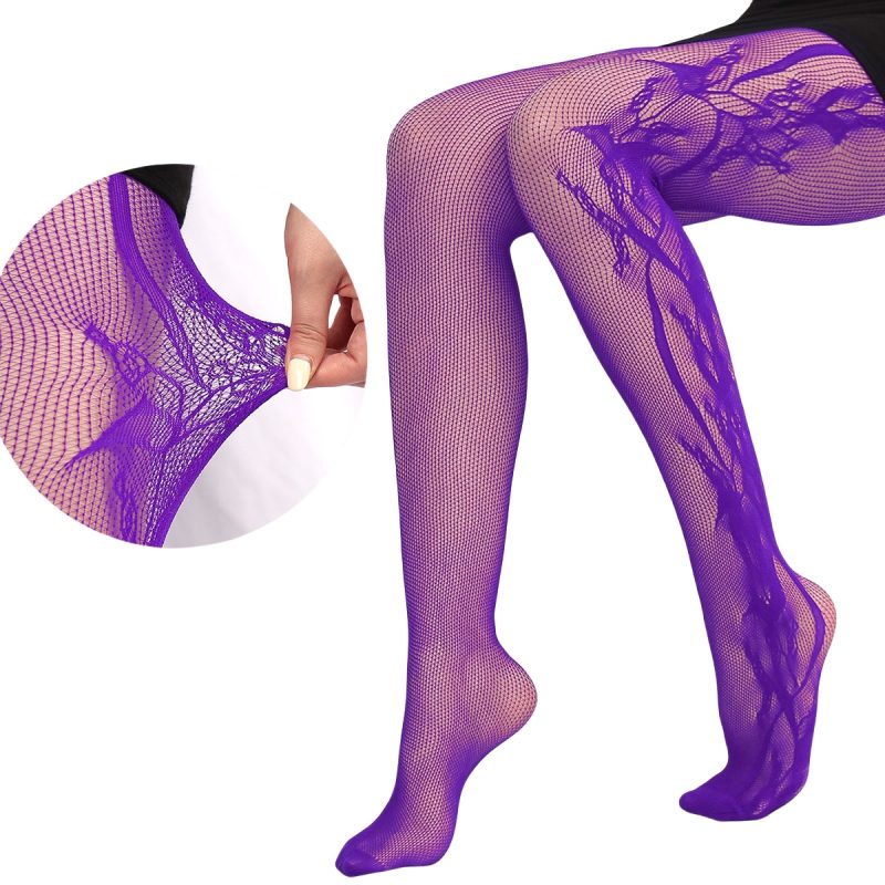Summer Fashion Women's y2k Side Vine-Patterned Fishnet Tights See-through Black Floral Lace Tights Ladies Nylon Net Pantyhose - Image 9