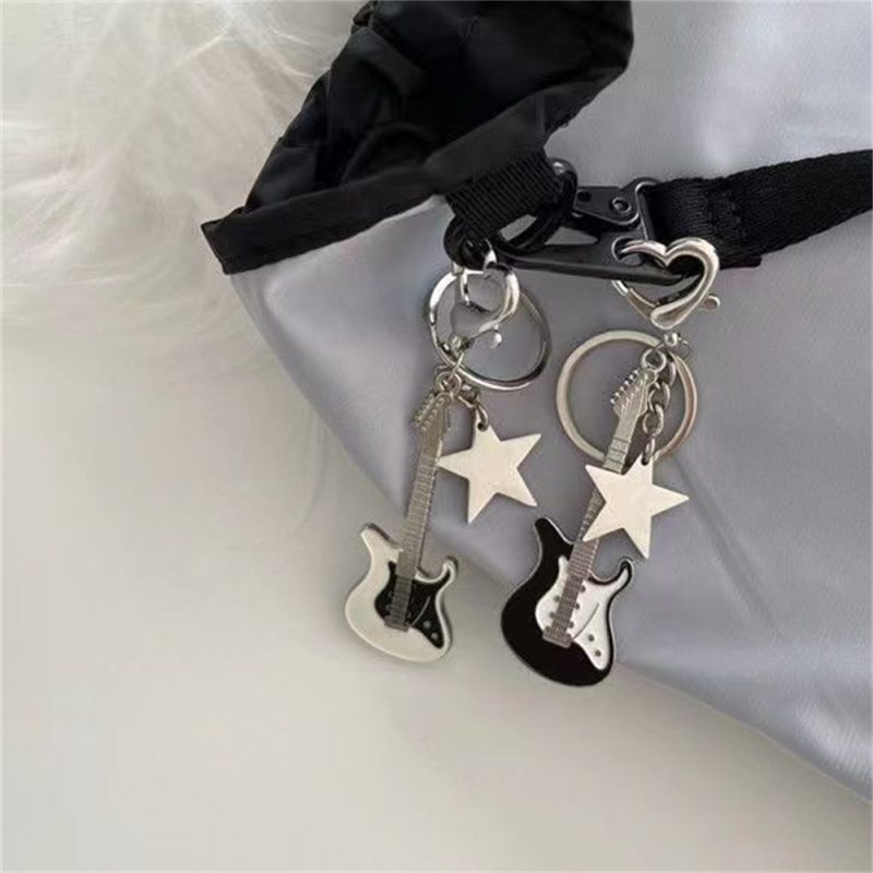 Guitar Love Heart Star Key Chain for Men Women Sweet Cool Trendy Fashion Pendant Keychain Rock Punk Vintage Accessories Gift - Image 2