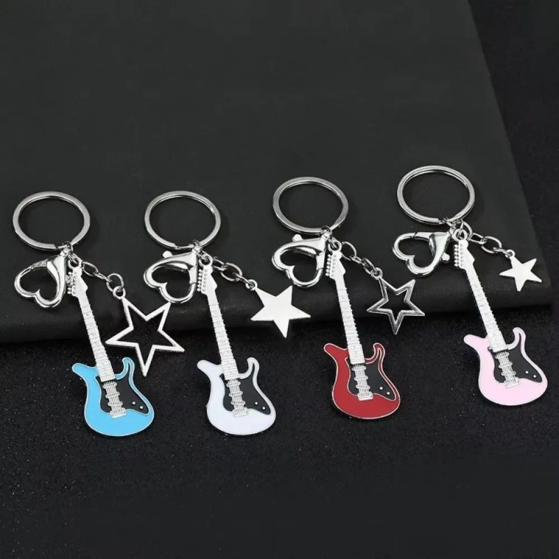 Creative Music Enthusiast Metal Keychain Bass Guitar Pendant Key Ring Accessories Personalized Lover Keyring Cute Small Gift