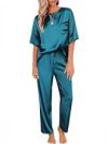 Two piece set of women's solid color satin pajamas and home clothes, short sleeved pants, loose and casual outdoor home clothes