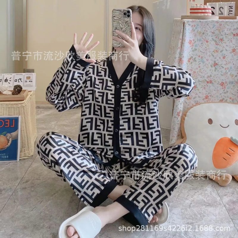 Autumn New Women's Long-sleeved Pants Cardigan Simulation Silk Loose Lapel Women's Homewear Pajamas Set Women's Ice Silk Pajamas - Image 10