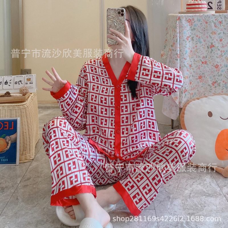 Autumn New Women's Long-sleeved Pants Cardigan Simulation Silk Loose Lapel Women's Homewear Pajamas Set Women's Ice Silk Pajamas - Image 13