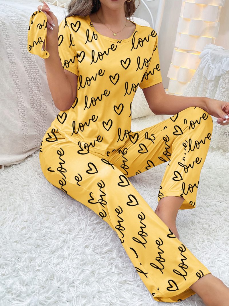 New women's home wear short sleeve trousers pajamas love pattern casual and comfortable - Image 6