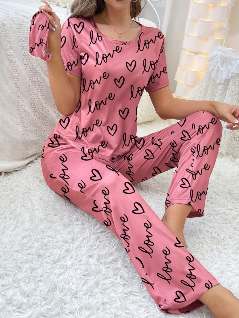 New women's home wear short sleeve trousers pajamas love pattern casual and comfortable - Image 7