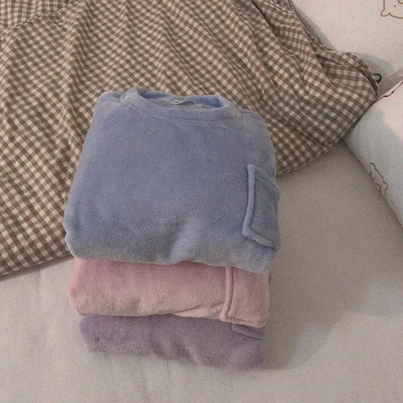 Autumn Winter Warm Women's Sleepwear Set Soft Casual Solid Long Sleeve Top and Pants Pijamas Set Men Women Homewear - Image 6