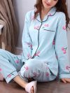Women's Pajamas Set V-Neck Button down Top and Trousers Sleepwear Homewear Casual Nightwear Loungewear Autumn Winter Two-Piece