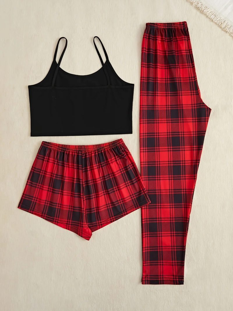 A Set of Comfortable Breathable and Fashionable Women's Home Clothes Suit with Suspenders Shorts Trousers Style Three-piece Set - Image 7