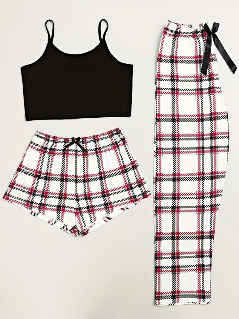 A Set of Comfortable Breathable and Fashionable Women's Home Clothes Suit with Suspenders Shorts Trousers Style Three-piece Set - Image 8