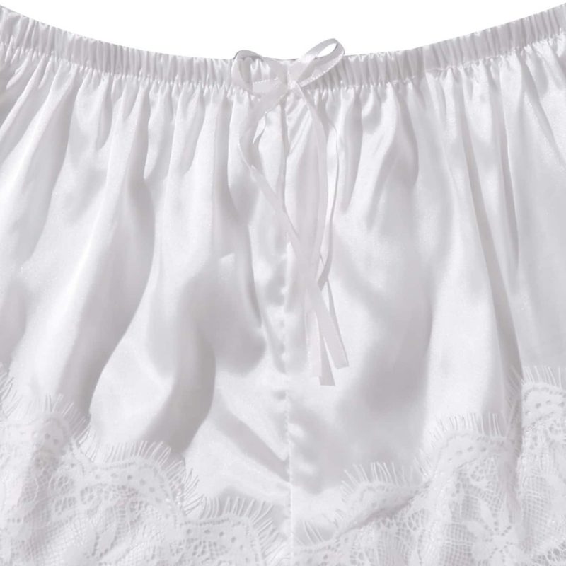 4PCS Women's Long Pajamas Set White Lace Satin Silk Night Lingerie Tops And Shorts Casual Sleepwear Loose Wedding Home Gown - Image 6