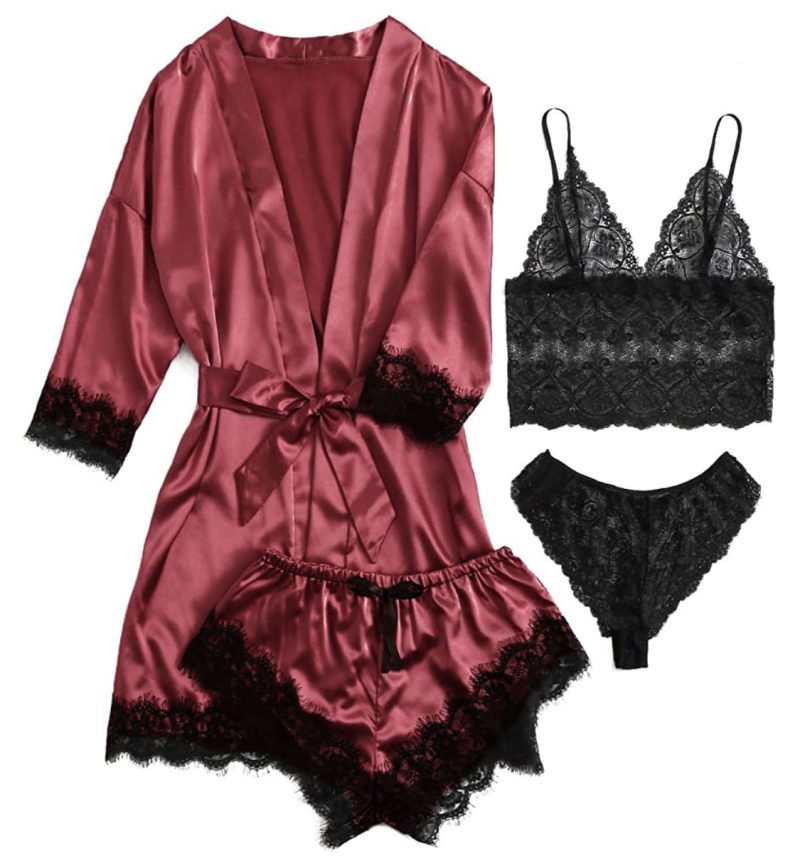 Women Fashion Pajama Print Sexy Lace Trim Faux Silk Satin Pajama Set Gown Skin Friendly Comfort Loungewear Sexy Pajamas - Image 6