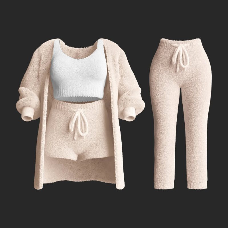 4 Pcs/Set Womens Cosy Outfits O Neck Cropped Tank Tops Long Sleeve Fleece Warm Hooded Comfortable Loungewear - Image 3