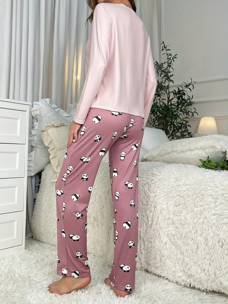 Women's new style pajamas set Cute Panda long sleeve pants two-piece casual home wear - Image 2