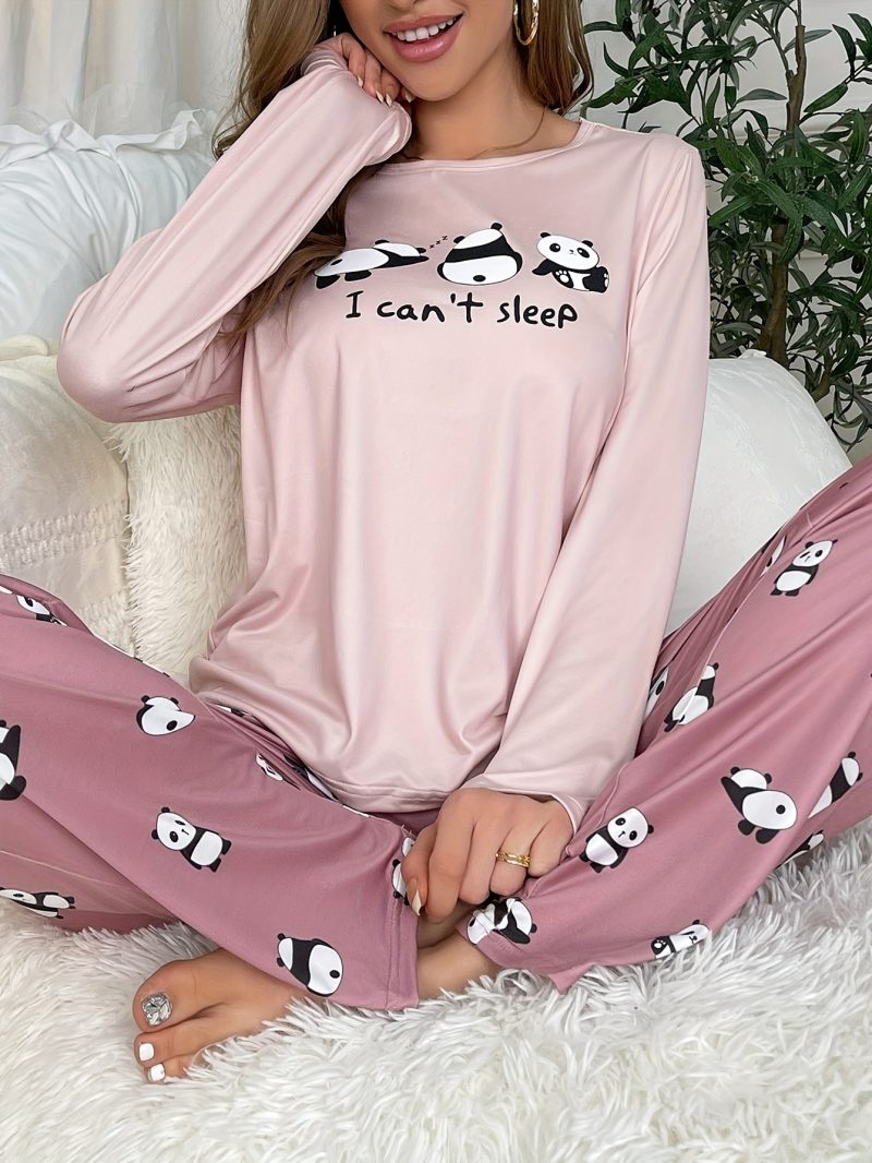 Women's new style pajamas set Cute Panda long sleeve pants two-piece casual home wear - Image 3