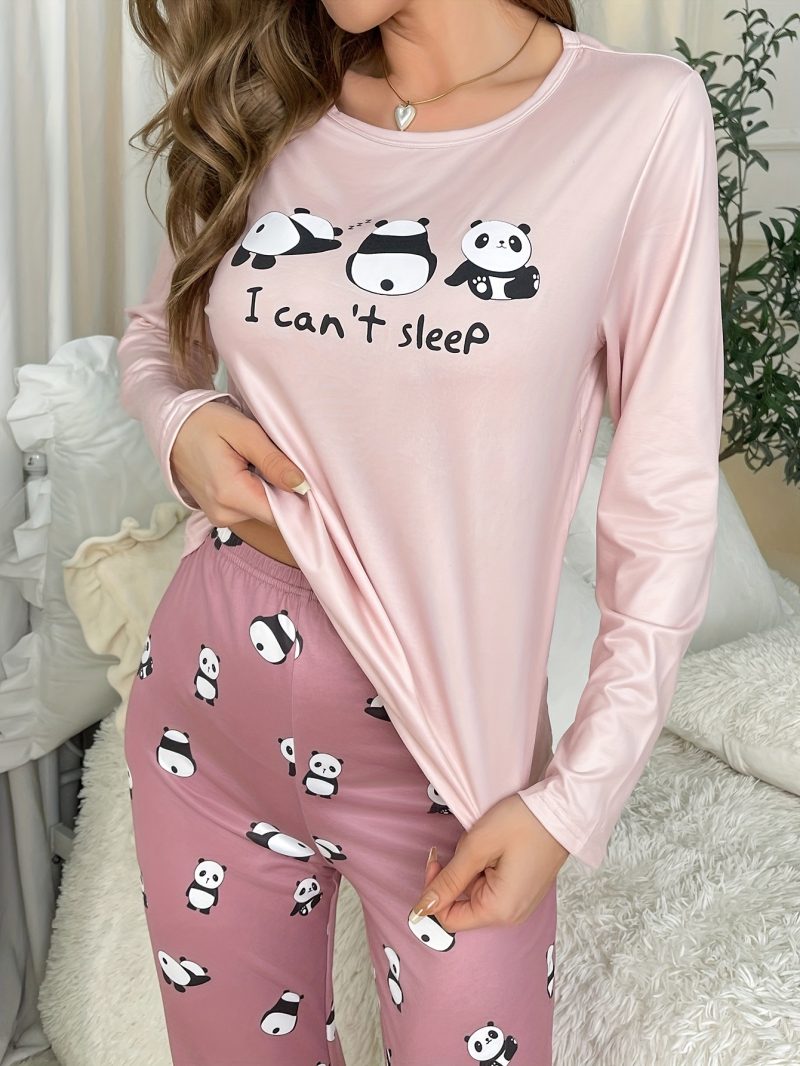 Women's new style pajamas set Cute Panda long sleeve pants two-piece casual home wear - Image 4