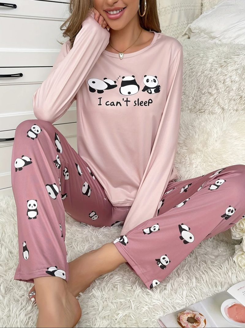 Women's new style pajamas set Cute Panda long sleeve pants two-piece casual home wear - Image 6