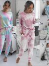 Two Piece Set Women's Casual Long Sleeve Round Neck Pajamas Homewear Set Loose Tie-Dye Printed T-Shirt Running Morning Exercise