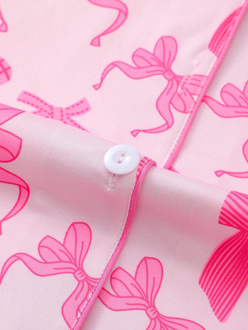 Cute bow print can be worn over women's pajama sets comfortable lapel short-sleeved tops and loose shorts women's loungewear - Image 5