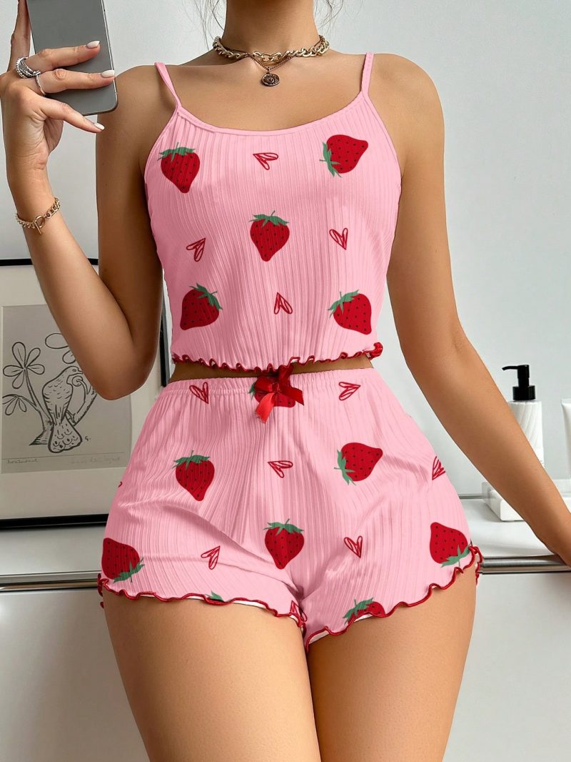 Summer Sleepwear Women Heart Print Relaxed Fit Pajama Set Round Neck Backless Crop Cami Top and Shorts Set Loungewear - Image 10