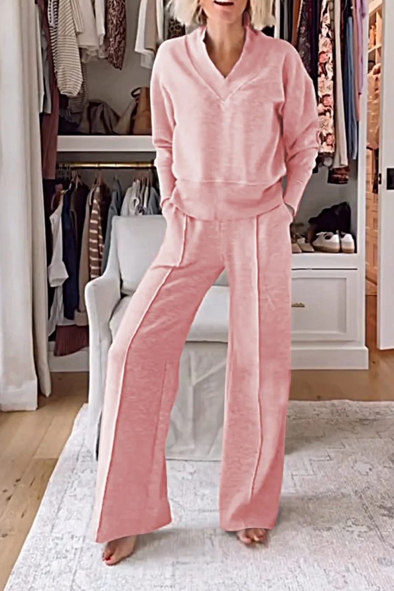 Casual Loose Sweatshirt+pants Two Piece Sets Women Fashion V-neck Pullover Sweatshirts Outfits Autumn Winter Wide Leg Pants Suit - Image 8