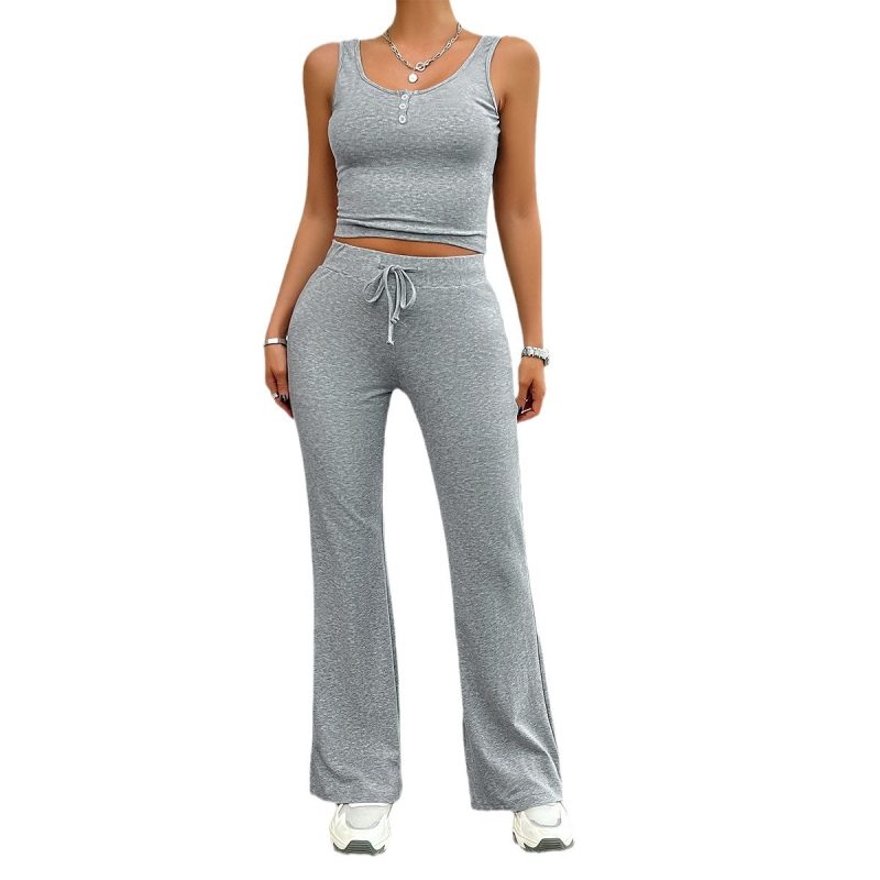 Summer 2 Piece Sets Women Outfit O-neck Solid Color Lady's Camisole Drawstring Slim Women's Pants Women's Clothing Sales - Image 5