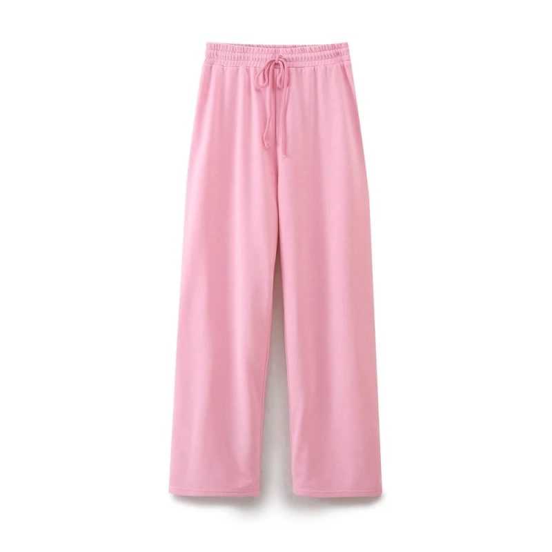 TRAFZA Women Casual Solid Sports Set Summer O Neck T-Shirt Loose Short Sleeve Tops Female Drawstring High Waist Jogging Pants - Image 8
