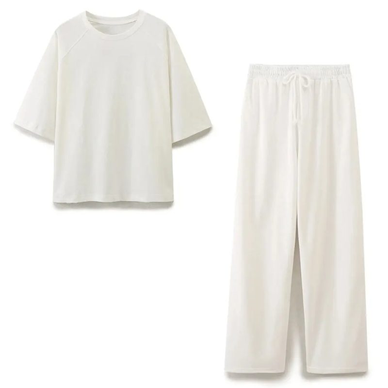 TRAFZA Women Casual Solid Sports Set Summer O Neck T-Shirt Loose Short Sleeve Tops Female Drawstring High Waist Jogging Pants - Image 9