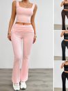 Women's Clothing Set Summer Square Collar Lady's Camisole Waist Fold Slim Fit Female Pants Trousers Women's Set Two Pieces