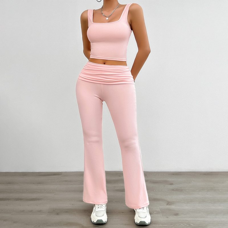 Women's Clothing Set Summer Square Collar Lady's Camisole Waist Fold Slim Fit Female Pants Trousers Women's Set Two Pieces - Image 6