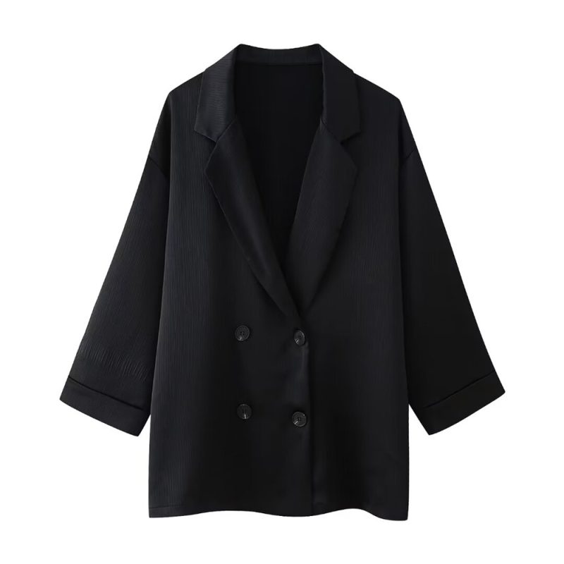 European and American Style 2024 Spring and Summer New Women's Clothing Wrinkle Effect Double Breasted Suit Jacket Pants Set - Image 9