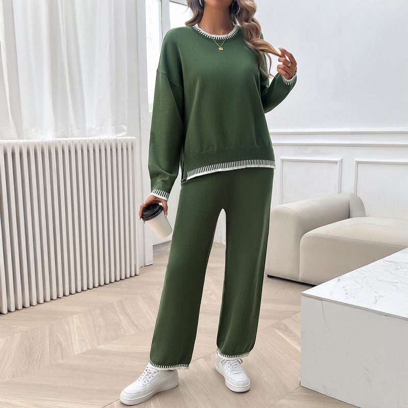 YJKDYK Spring Autumn Women's Clothing Set Lady's Contrast Loose O-neck Sweater + Knit Pants Trousers Women 2 Piece Set Outfit - Image 4