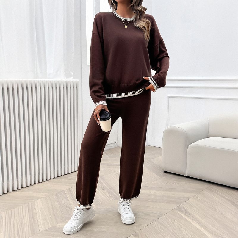 YJKDYK Spring Autumn Women's Clothing Set Lady's Contrast Loose O-neck Sweater + Knit Pants Trousers Women 2 Piece Set Outfit - Image 7