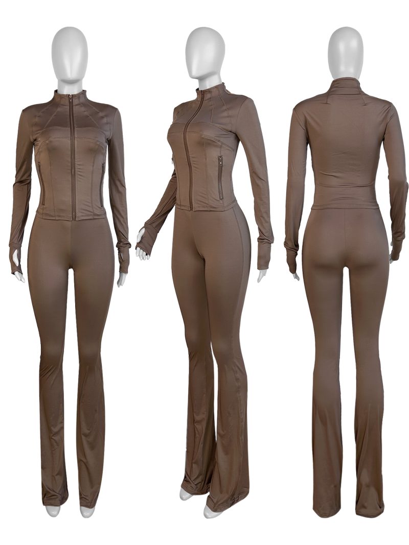 Fall Women Sport Loungewear Sexy Tight Long Sleeve Flared Pants Two Piece Set Active Gym 2 Piece Matching Sets Tracksuit Outfits - Image 4